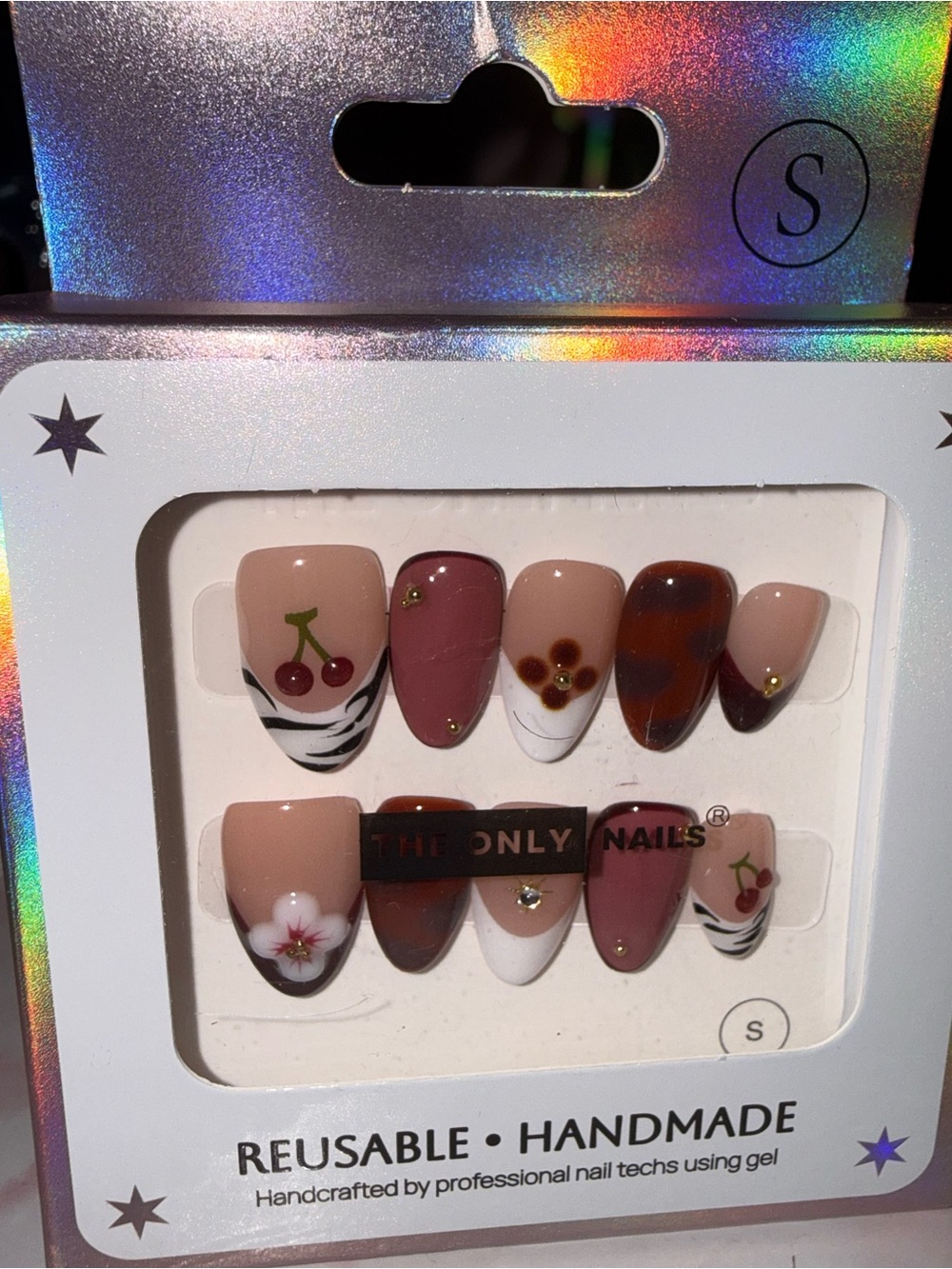 The Only Nails Handmade Reusable Cherry & Floral Press-On Nail Set